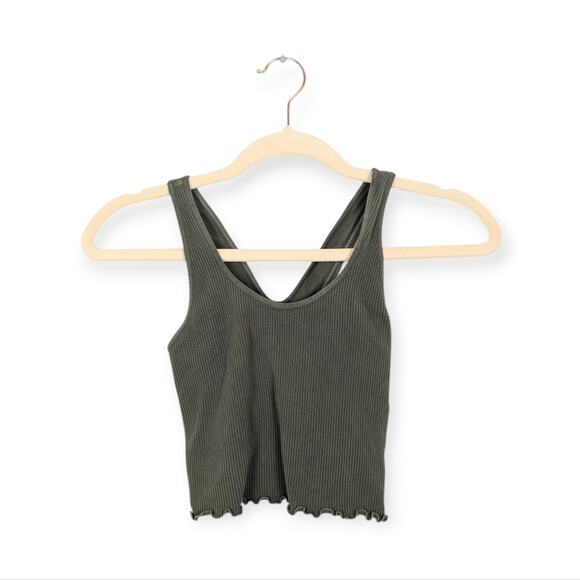 Spiritual Gangster Amor Green Lettuce Hem Ribbed Crop Tank Top Size XS/S - Picture 1 of 5